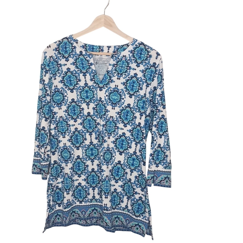 Coolibar UPF 50+ Tunic Top Blue Medallion Sun Protection Beach Cover Up S - Picture 1 of 6